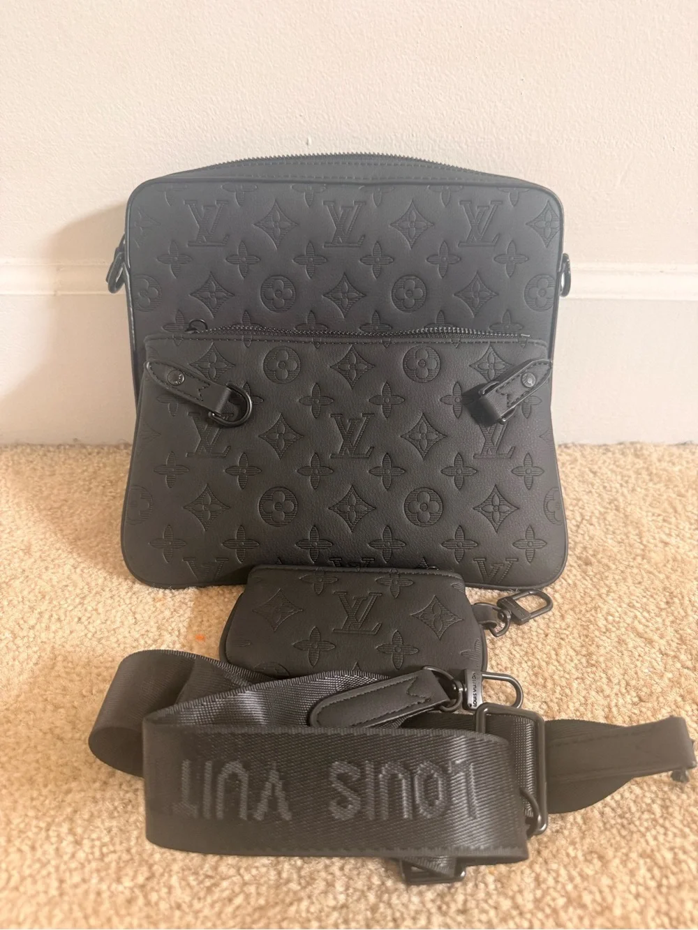 Louis Vuitton Black Embossed Monogram Messenger Bag